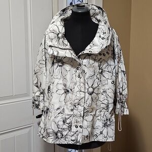Elena Wang Black White Floral Sketch Lightweight Jacket Size Large